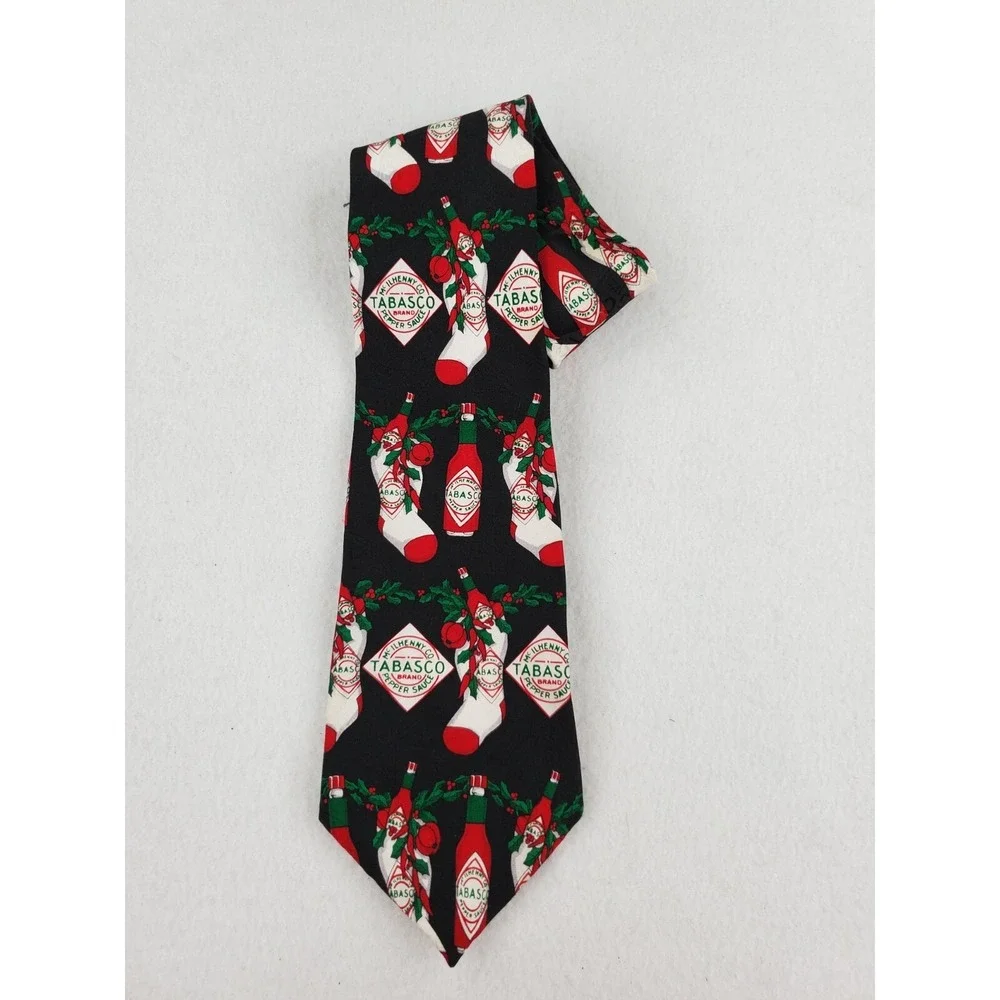 Tabasco Tie Necktie Mens Red Black Pepper Sauce Bottles Christmas Silk Spicy HOT